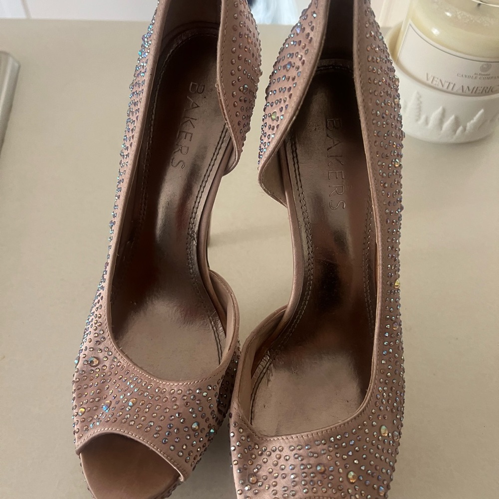 Bakers Women's Sparkling Pink Peep-Toe Heels